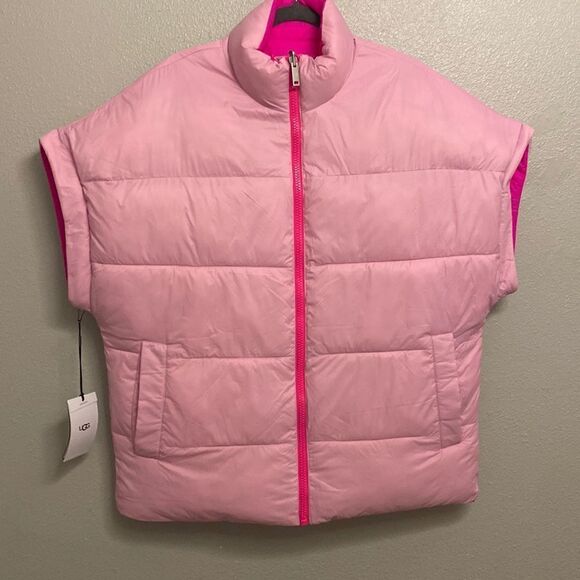 NWT-UGG-Light pink/hot pink-reversible Sydnee puffer vest- oversized-Size large - Picture 4 of 15